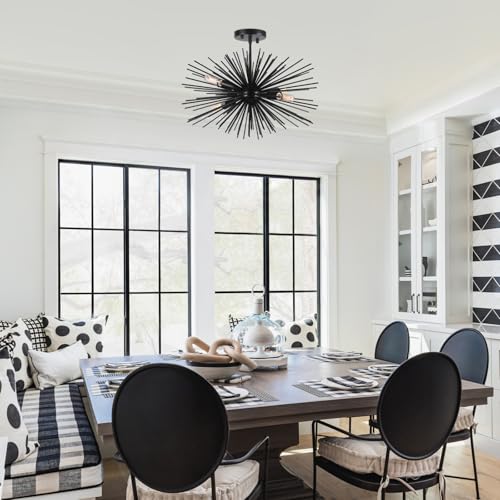 20in 4 Lights Black Sputnik Ceiling Light Fixtures Over Table