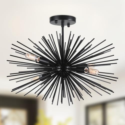 20in 4 Lights Black Sputnik Ceiling Light Fixtures Over Table