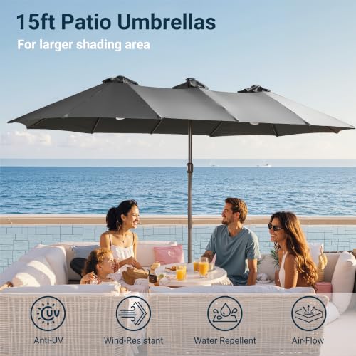 15 Ft Umbrella Outdoor Patio Solar Lights With Base