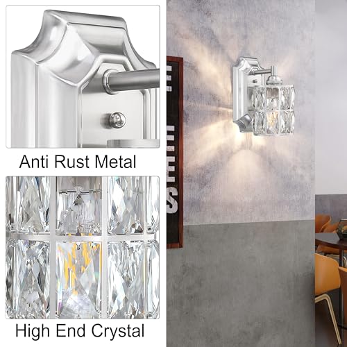 Crystal Wall Sconce Brushed Nickel Dry&Wet Dual Use 1 Light 2 Pack (2 Count)