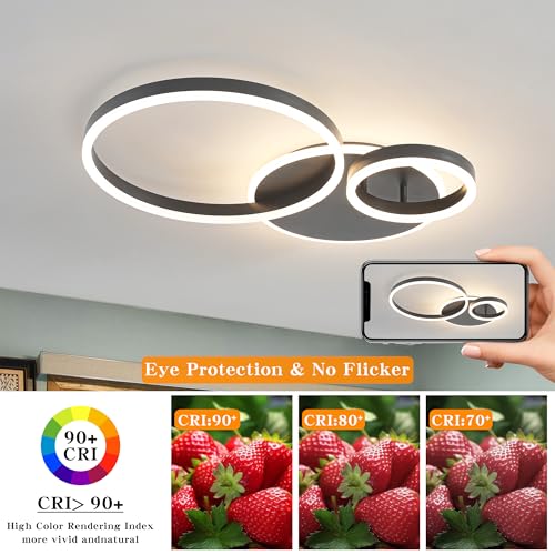 Modern Dimmable LED Flush Mount Ceiling Light Remote Control Acrylic Ring Chandelier