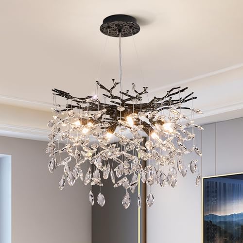 Modern Tree Branch Crystal Chandelier Luxury Black Crystal Pendant Lighting 18" Contemporary 6