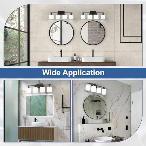24 Inches Black Vanity Lights for Bathroom E26 Base White Lampshape