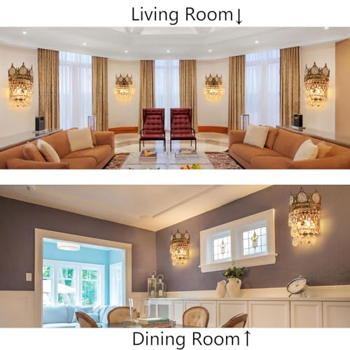 Glam Crystal Wall Sconces Gold Wall Light Empire Luxury Vanity Lighting for Bedroom Living Room Dining Room Wall Lighting Fixtures Set of 1