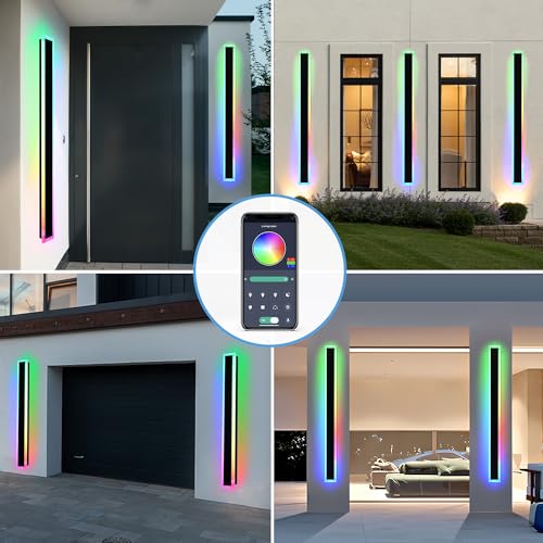 2pcs 60in Long RGB Outdoor Wall Light Fixture Black 5.1in Wide