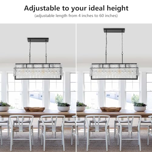 4 Lights Black Large Rectangle Chandeliers for Dining Room