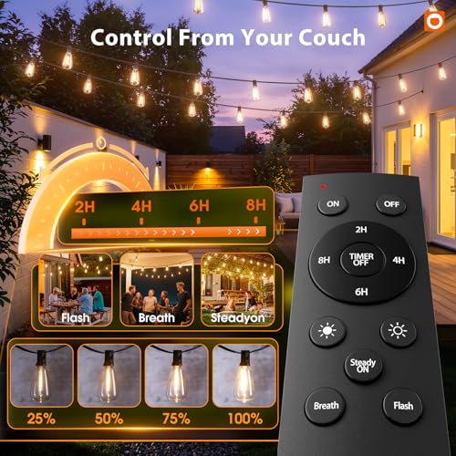 200(50FT*4) Outdoor String Lights with Remote LED Edison Waterproof (198 Foot)