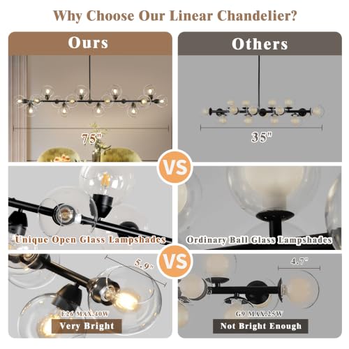 75'' Linear Chandeliers for Dining Room Extra Long Sputnik Chandelier