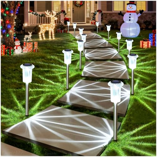 Solar Lights Outdoor Waterproof 10 Pack Pathway Lights Cool White (10 Count)