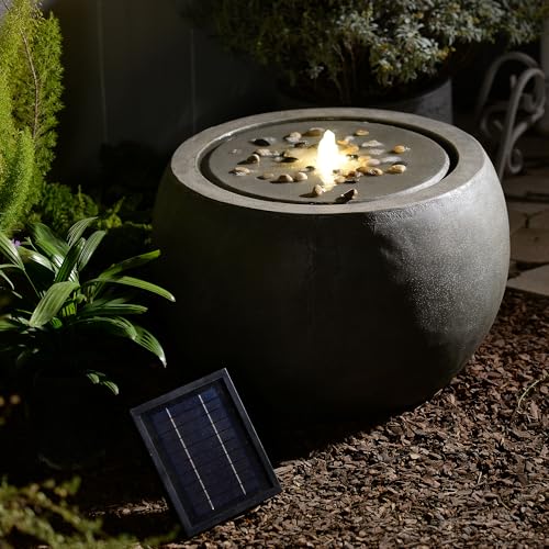 Solar Water Fountain Outdoor Garden Bubbler Large Water Feature Outdoor Fountains Solar Powered with Pebbles for Patio Deck Yard Home Decor Gray