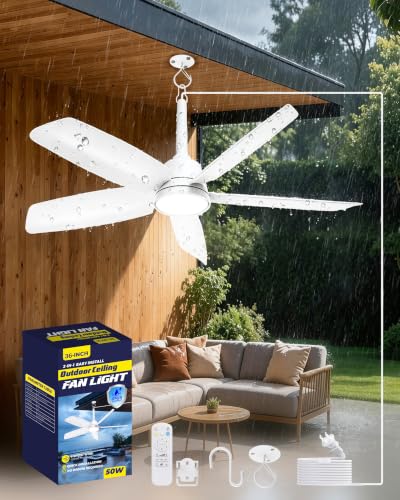 Outdoor Gazebo Ceiling Fan with Light and Remote (White / 36 Inch)