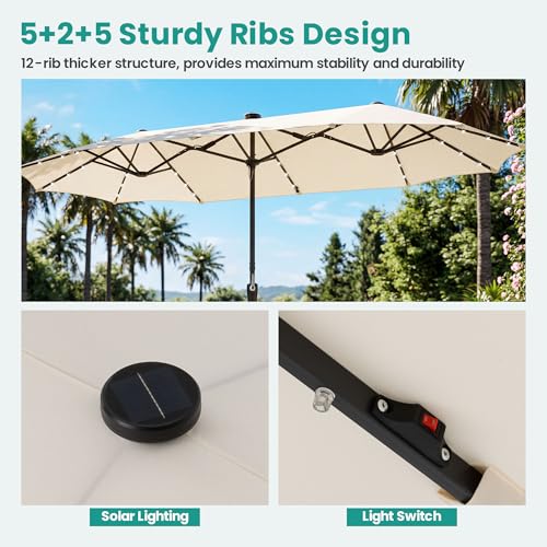 13FT Large Double Sided Patio Umbrella with Solar Lights