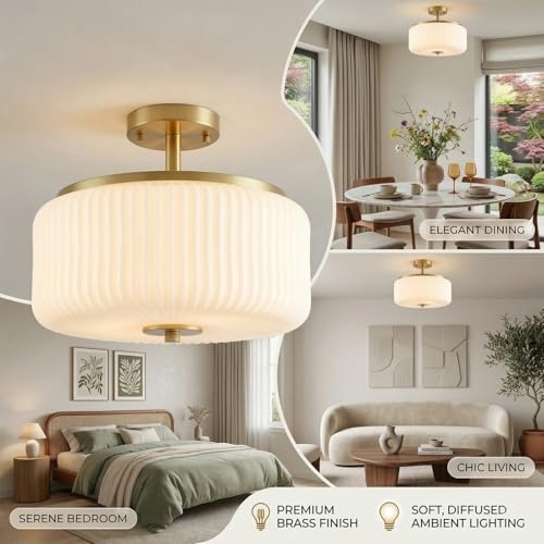 3 Light Gold Semi Flush Mount Ceiling Light
