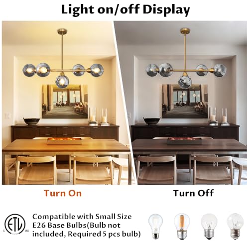 5 Lights Gold Linear Chandelier Modern Dining Room Light Fixture 36.6 Inch