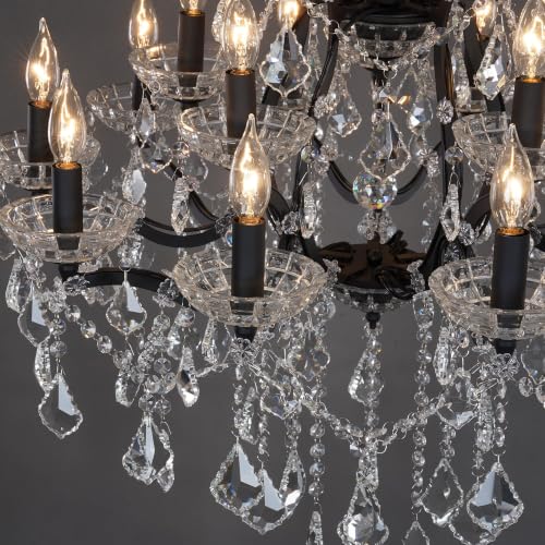 15 Light Modern Maria Theresa Crystal Chandelier UL Listed Black Farmhouse Chandeliers D29.5 Pendant Light Fixture for Dining Room Living Room Bedroom Foyer Entryway