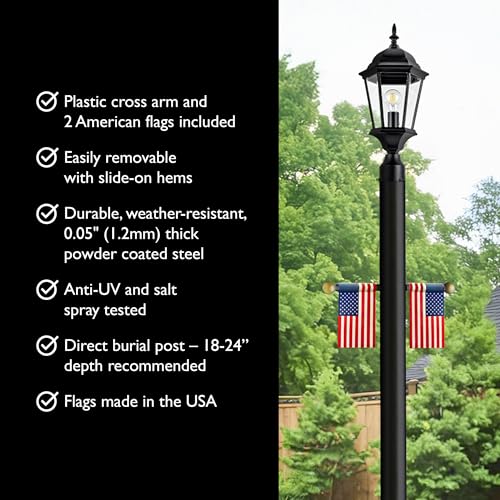 Lamp Post with Plastic Cross Arm and Two 4"x6" American Flags