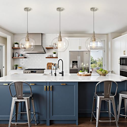9.45in Nickel Pendant Lights Kitchen Island with Clear Glass Shade 1Pack