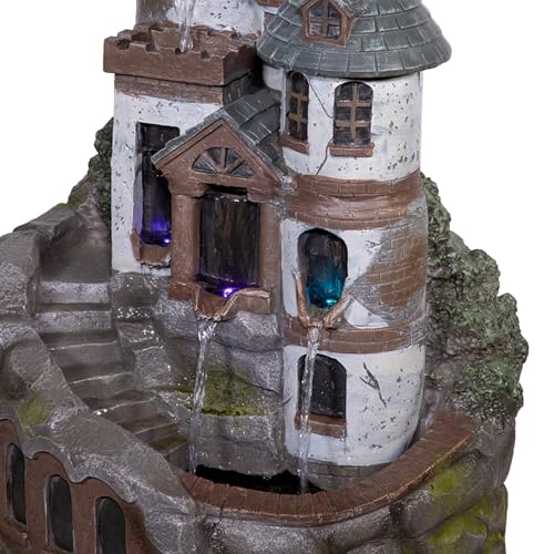 USA1368 Outdoor Floor Tiered Fairy Castle Water Fountain with Color Changing LED Lights