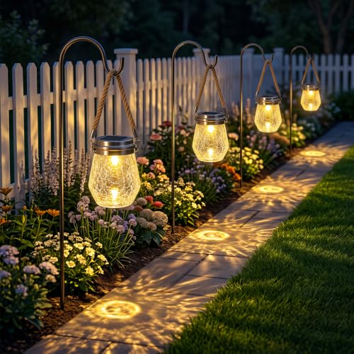 6 Pack Solar Powered Cracked Glass Jar Lights Outdoor Hanging LED Lantern (6 Count)
