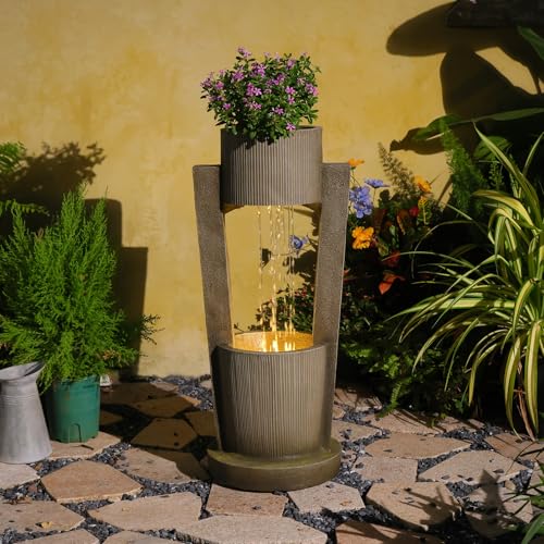 31H Realistic Rock Outdoor Water Fountain with LED Light Brown