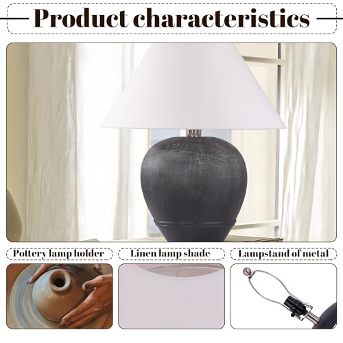 21'' Medium Size Black Glossy Ceramic Base Ceramic Basin Table Lamp for Bedroom