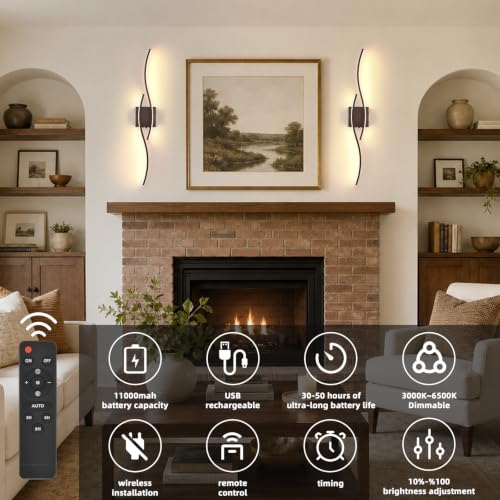 Battery Powered Wall Sconces Set of 2