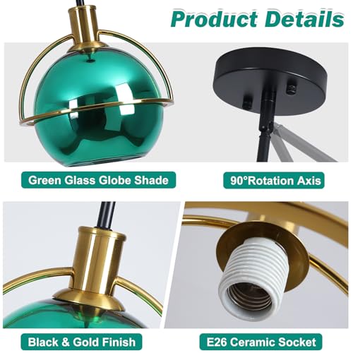 2 Pack Modern Green Glass Pendant Light (2 Count)