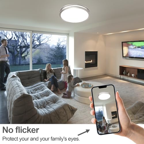 16inch LED Flush Mount Ceiling Light Fixture Dimmable Brushed Nickel (2 Count)
