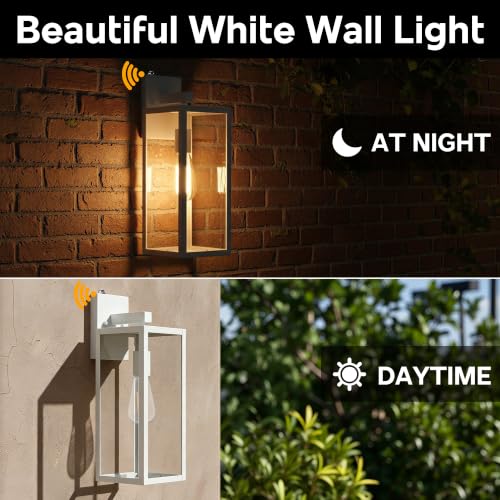 18 Inch White Large Outdoor Wall Lights Dusk to Dawn 2 Pack Outdoor Wall Sconces with Dusk to Dawn Sensor Porch & Patio Lights Large Size Outdoor Porch Light with Photocell Sensor Outdoor Lighting
