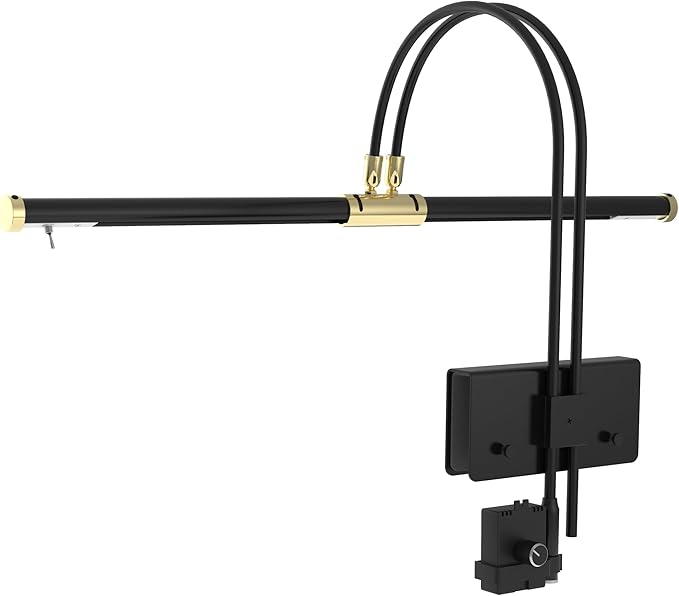 Cocoweb 22" LED Grand Piano Light in Black with Brass Accents with Dimmer Clip - Aura Lighting