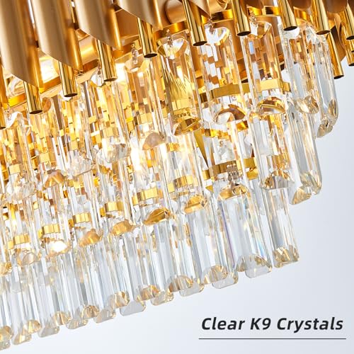 Modern Rectangular Chandelier Gold Crystal Chandeliers for Dining Room
