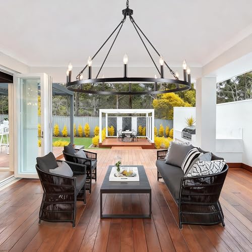 Wagon Wheel Chandelier 12 Light 38" Farmhouse Chandelier for Dining Room