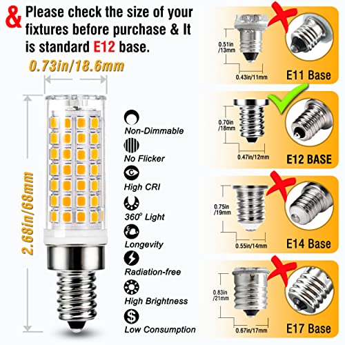 E12 C7 T6 LED Candelabra Bulbs for Ceiling Fan Chandelier Warm (6 Count)