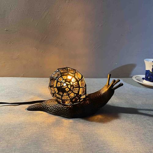 L10980 Amber Land Snail Tiffany Style Stained Glass Accent Table Lamp