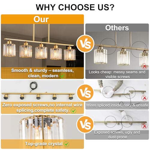36" Brass Gold Dining Room Light Fixture