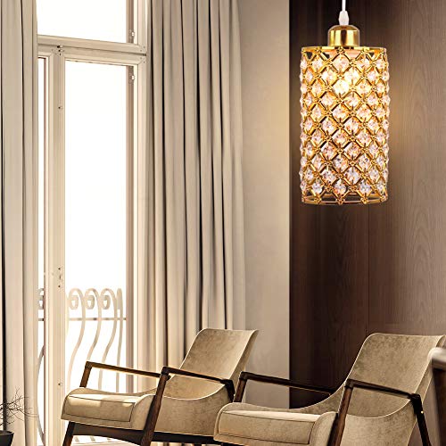 Gold Crystal Pendant Light Adjustable Height E26 E27 Fixture