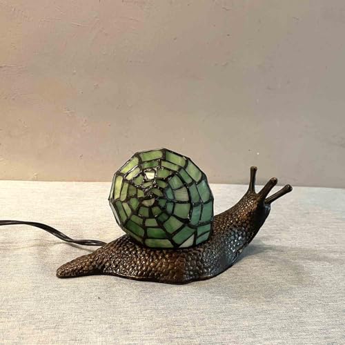 L10964 Green Land Snail Tiffany Style Stained Glass Accent Table Lamp