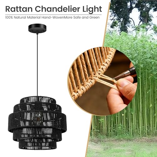 Boho Rattan Chandelier Light
