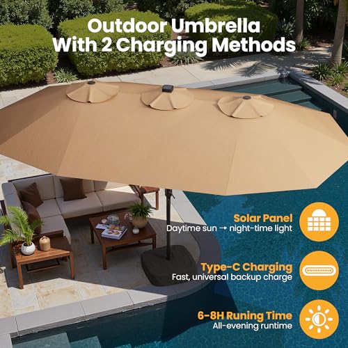 15FT Patio Umbrella With Multicolor Solar Light