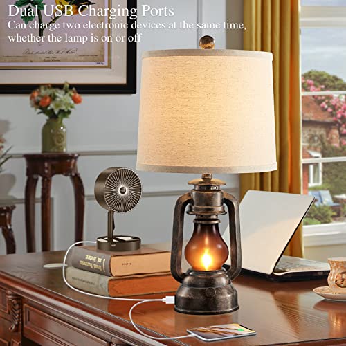 Farmhouse Lantern Table Lamps for Living Room Set of 2 with USB C+A (2 Count)