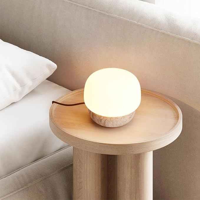 Japanese Wabi-Sabi Table Lamp, Mini Minimalist Desk Lamp with Natural Stone Base, Cute Bedside Light Home Décor Nightstand Lamp, Ideal for Bedroom Living Room Study Room