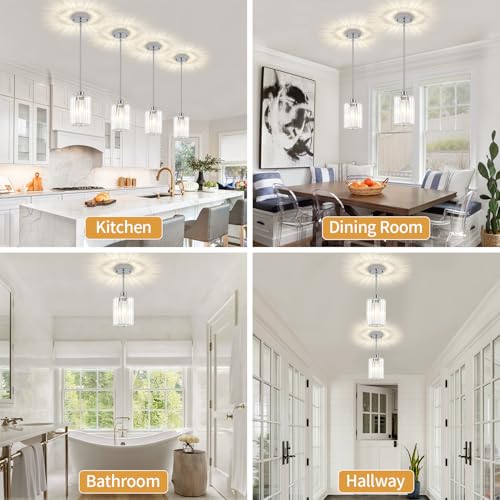 2 Pack Chrome Pendant Lights Over Island Modern Crystal Kitchen Lighting (2 Count)