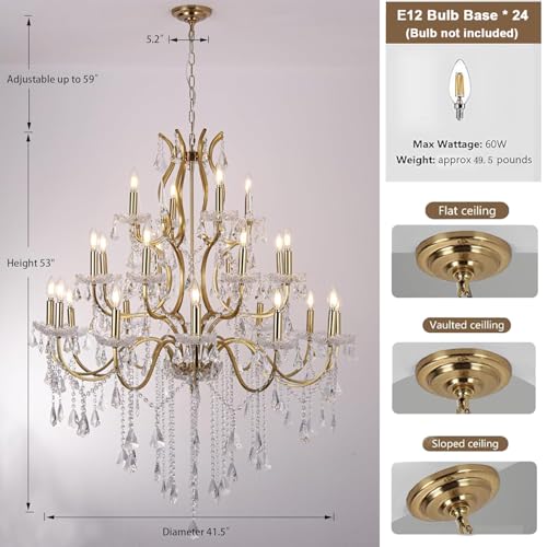 Large Antique French Country Brass Color Crystal Chandelier 3