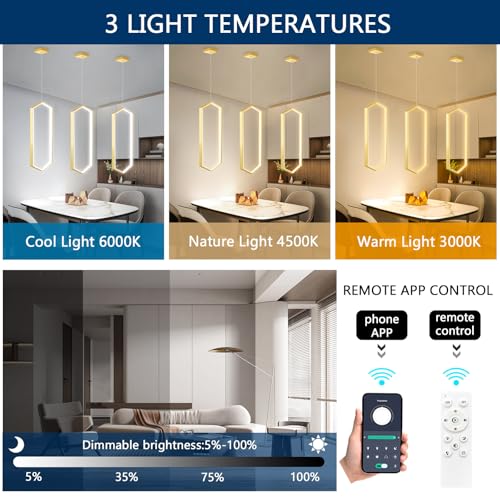 Ring Dimmable Pendant Lighting Adjust LED Mini Chandelier Ceiling Light Fixtures for Kitchen Island Dining Room Living Room Bedroom Hallway Gold