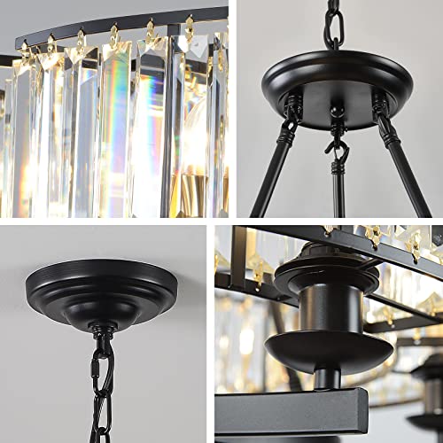 Vintage Crystal Chandelier Black Hanging Light Fixture 24in 6 Lights