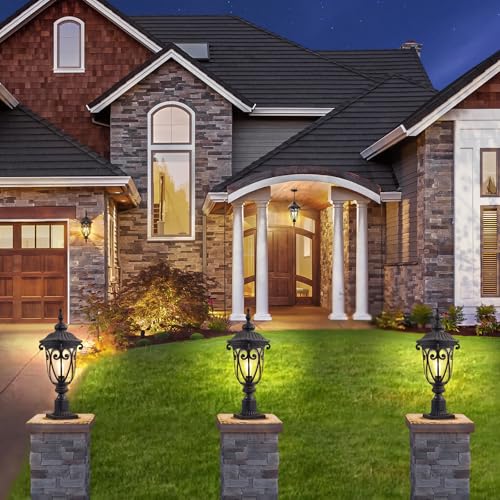 24 Inch High Outdoor Post Light Fixture with Dusk to Dawn Sensor