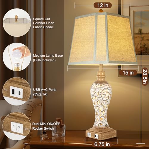 Rustic Table Lamp Set of 2 for Living Room with Night Lights (2 Count)