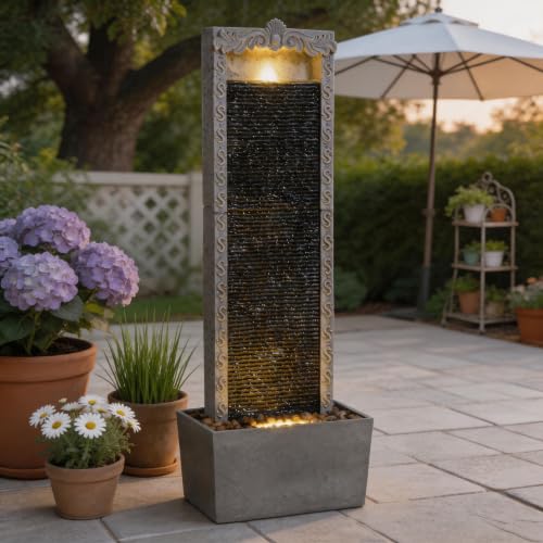 40" Outdoor Water Fountain with Warm LED Lights