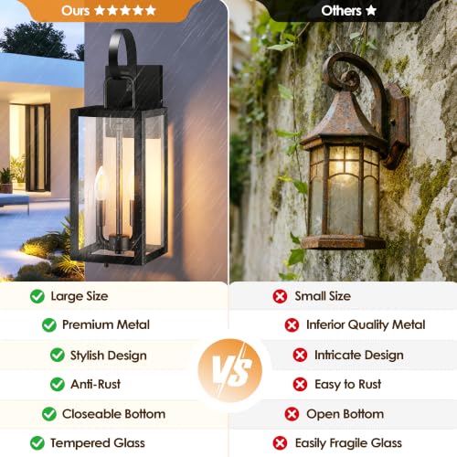 19'' Large Black Outdoor Wall Light Fixtures with Closed Bottom (2 Count)
