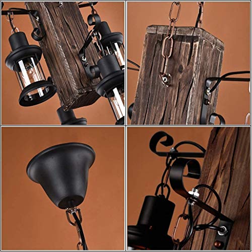 Wood Retro Pendant Lighting Industrial Vintage Chandelier Black Metal Bedroom Restaurant Suspension Lamp Cage Frame with Glass Shade House Loft Bar Coffee Decoration Ceiling Lights Fitting